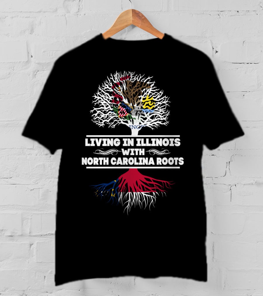 Illinois And North Carolina Heritage Tree - Living In Illinois With North Carolina Roots T-Shirt