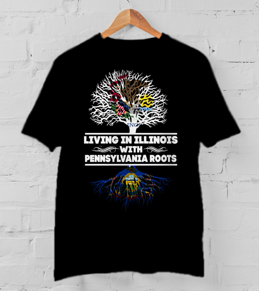 Illinois Living Pennsylvania Roots Tree With State Flags Heritage Connection T-Shirt