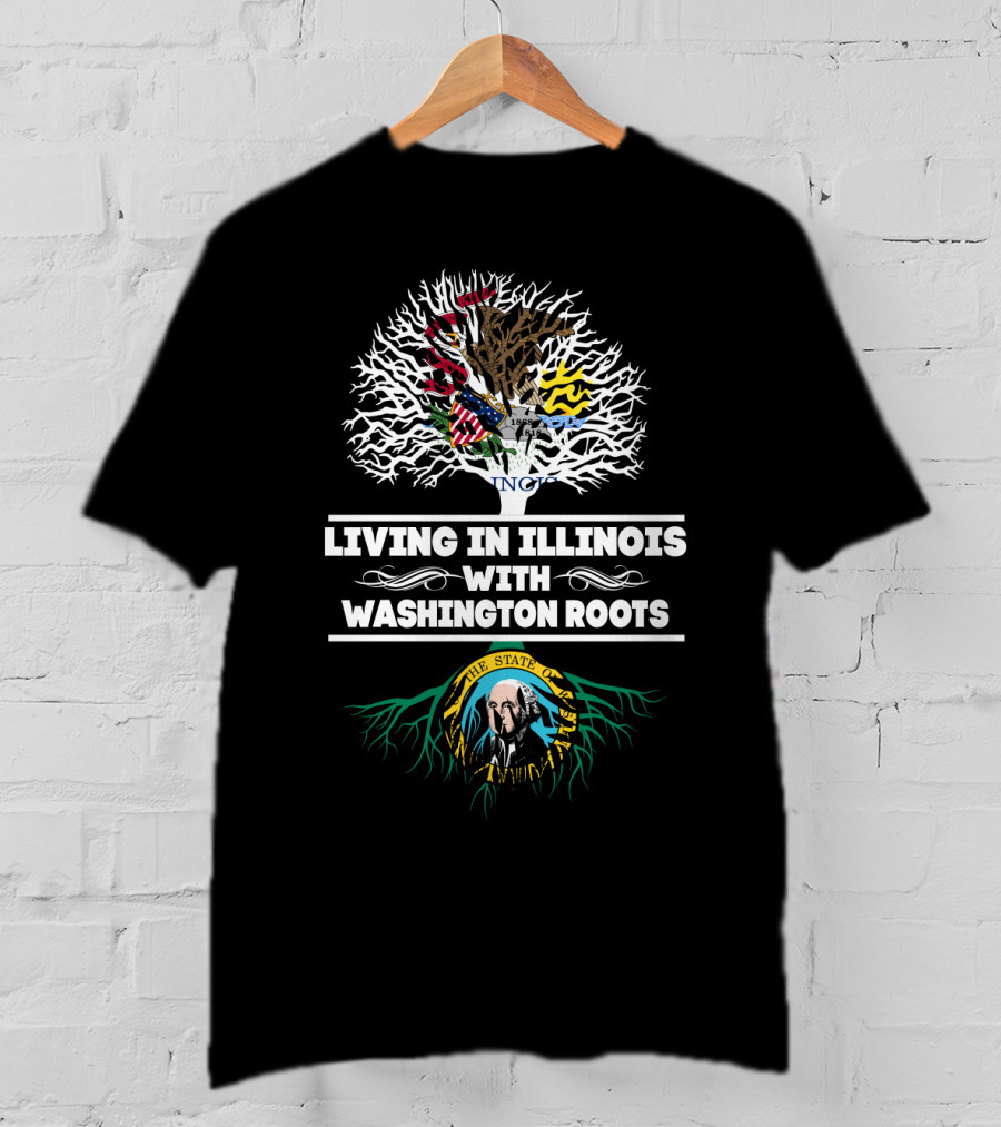 Illinois Living With Washington State Emblem Roots Tree T-Shirt