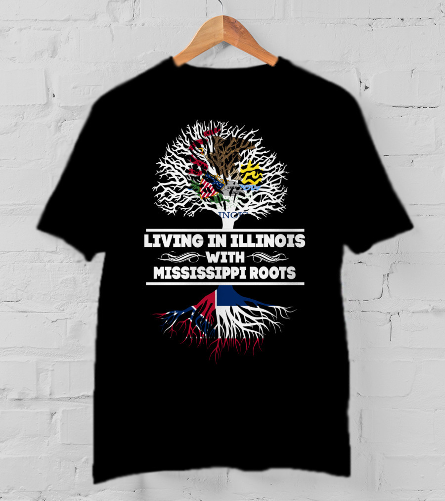 Illinois And Mississippi Heritage With State Emblems And Roots Motif T-Shirt