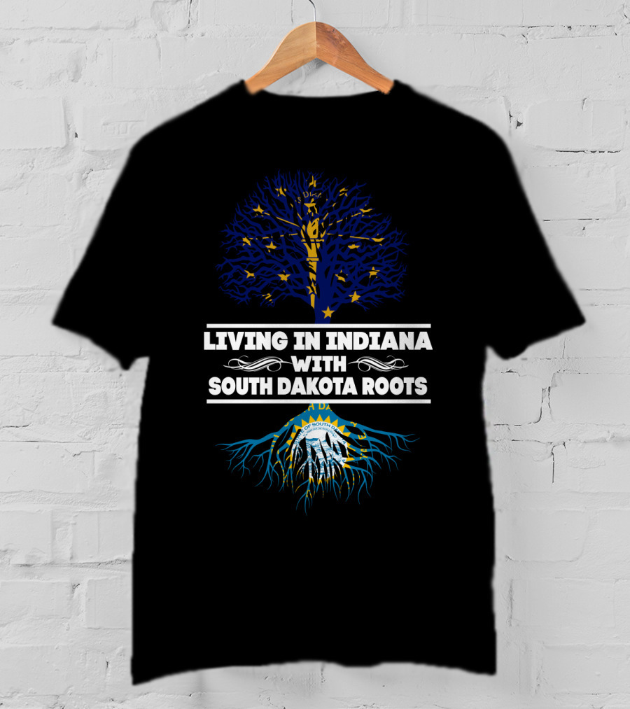 Indiana Home With South Dakota Heritage Tree Design Roots T-Shirt