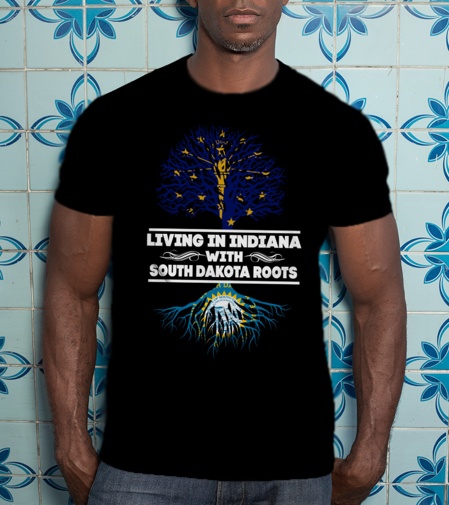 Indiana Home With South Dakota Heritage Tree Design Roots T-Shirt
