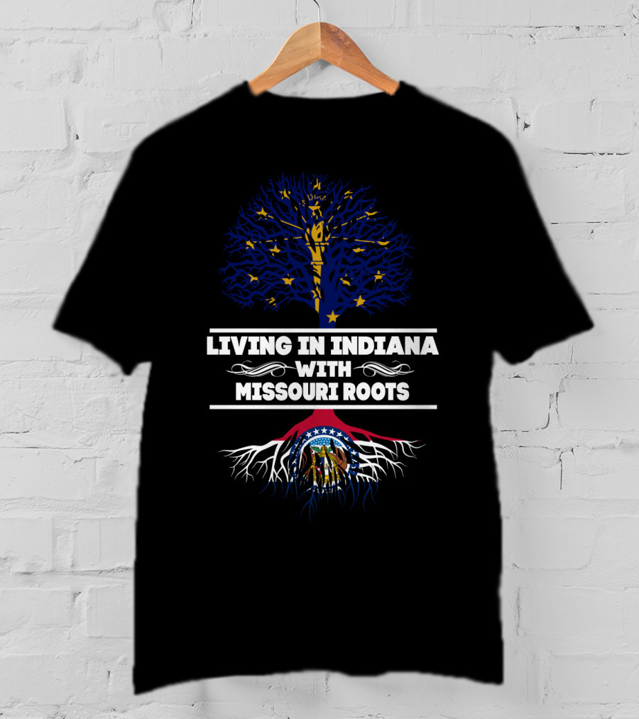 Indiana Stars And Tree With Missouri Flag Roots Fusion T-Shirt