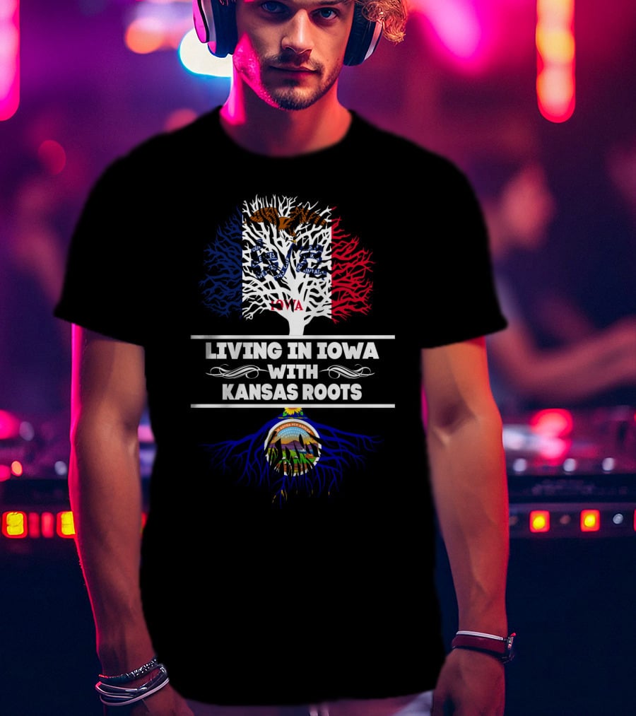 Iowa Pride Intertwined With Kansas Heritage Flag-Inspired Roots T-Shirt