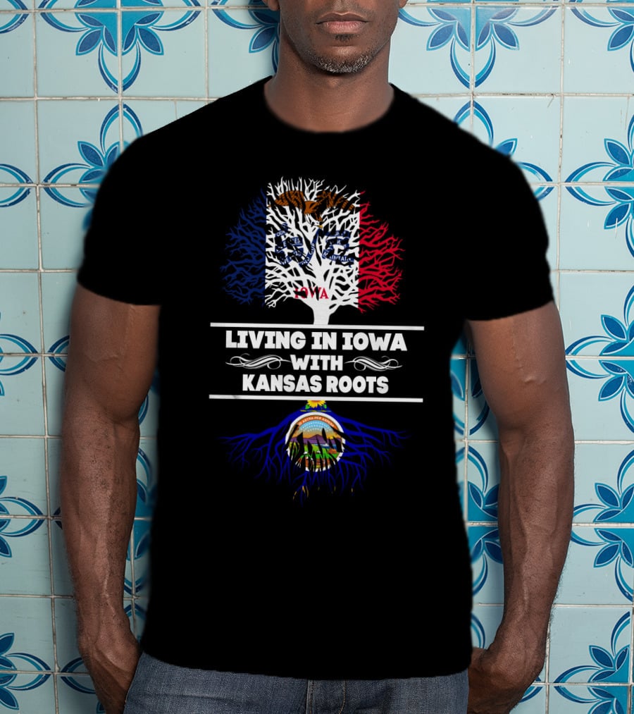 Iowa Pride Intertwined With Kansas Heritage Flag-Inspired Roots T-Shirt