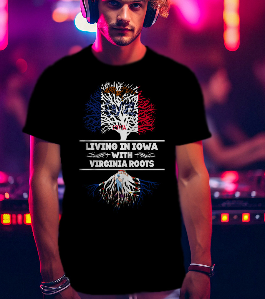 Iowa And Virginia Flag Tree Roots T-Shirt