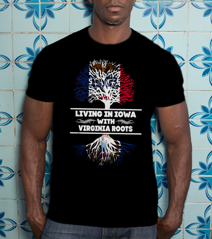 Iowa And Virginia Flag Tree Roots T-Shirt