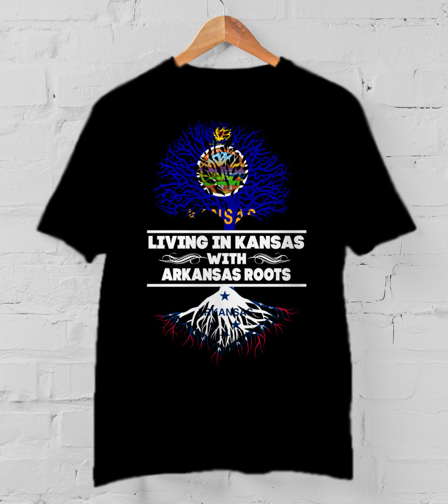 Kansas State Love With Arkansas Heritage Connection - Blue Tree And Roots T-Shirt