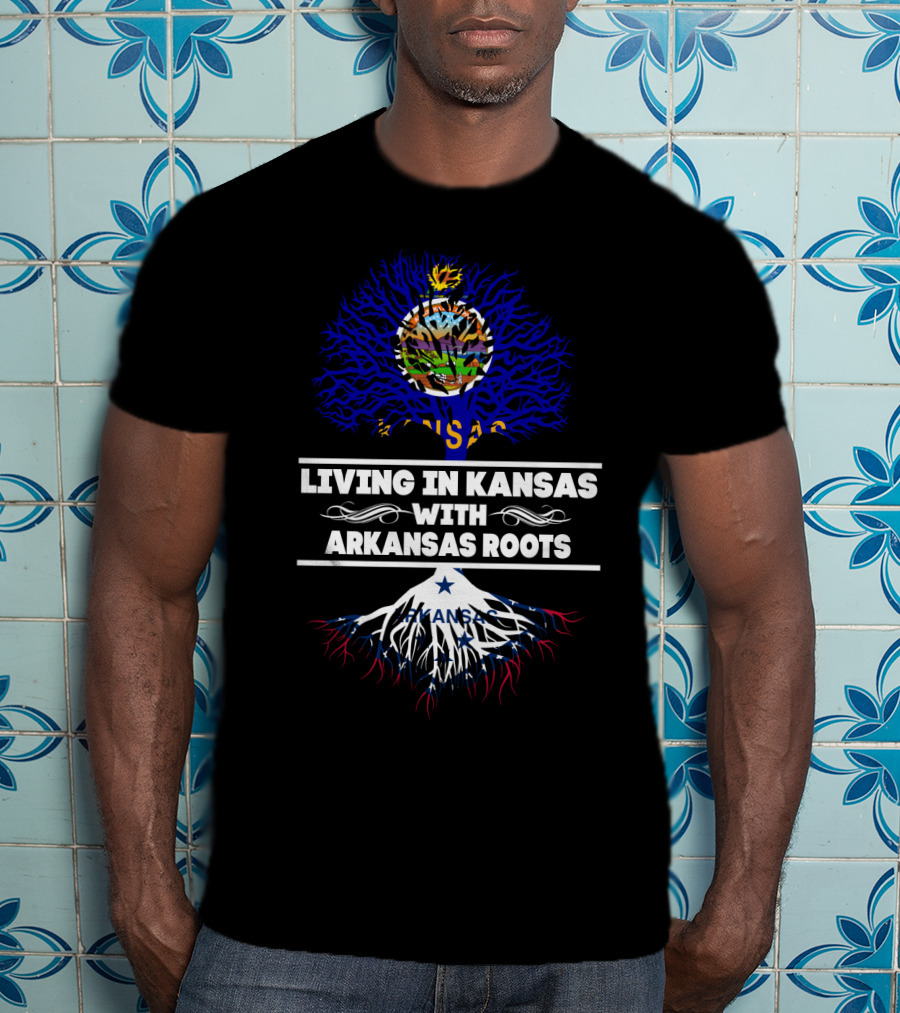 Kansas State Love With Arkansas Heritage Connection - Blue Tree And Roots T-Shirt