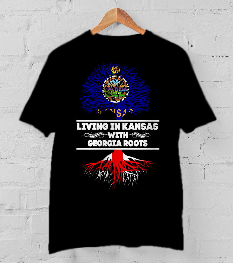 Kansas Living With Georgia State Roots Tree T-Shirt