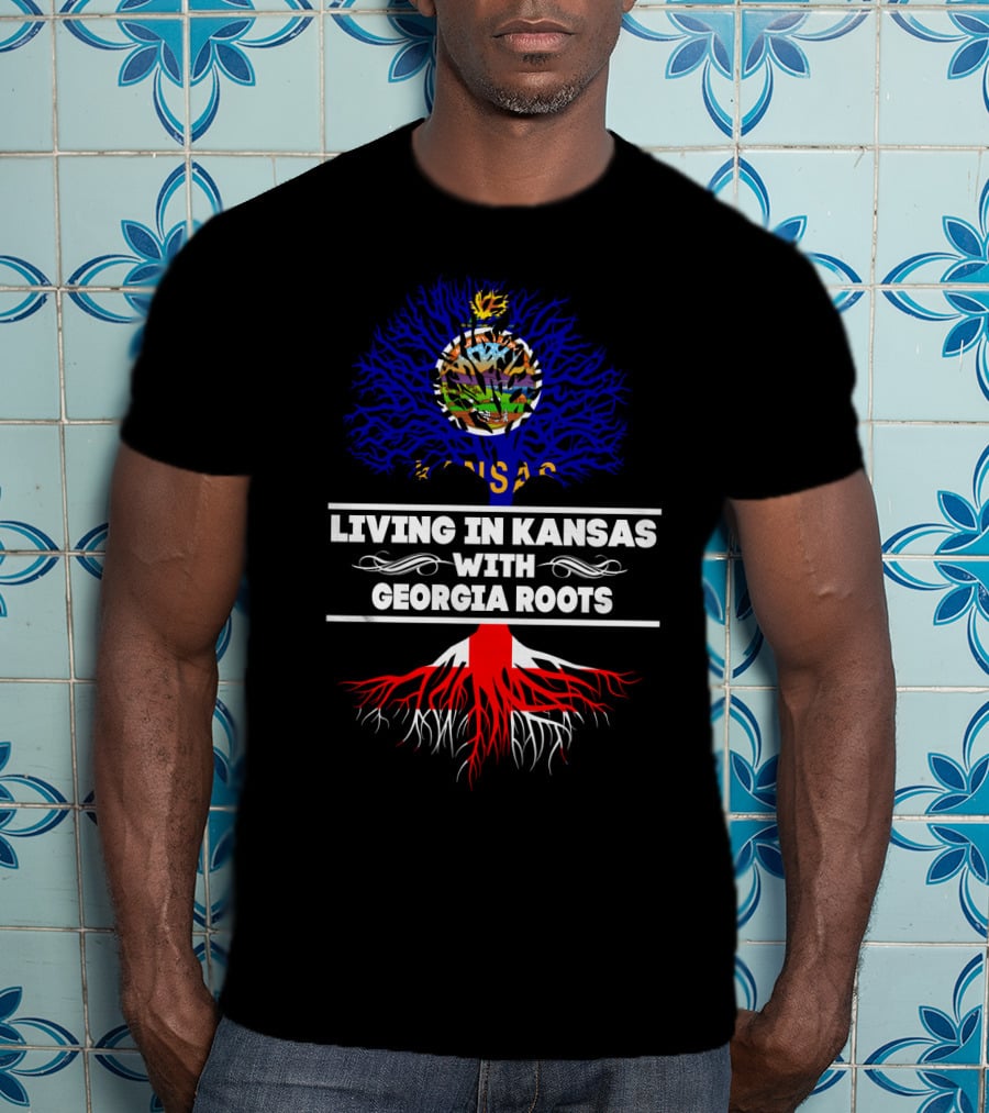 Kansas Living With Georgia State Roots Tree T-Shirt