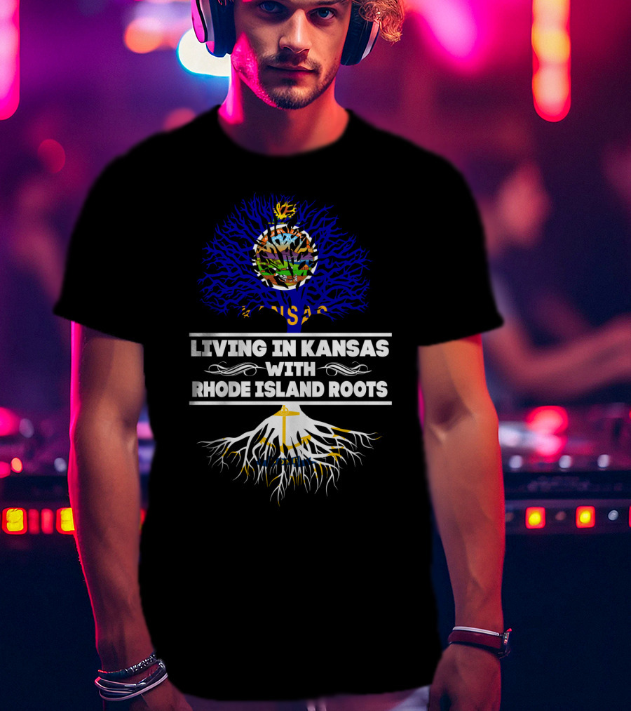 Living In Kansas With Rhode Island Roots Kansas State Seal Tree T-Shirt