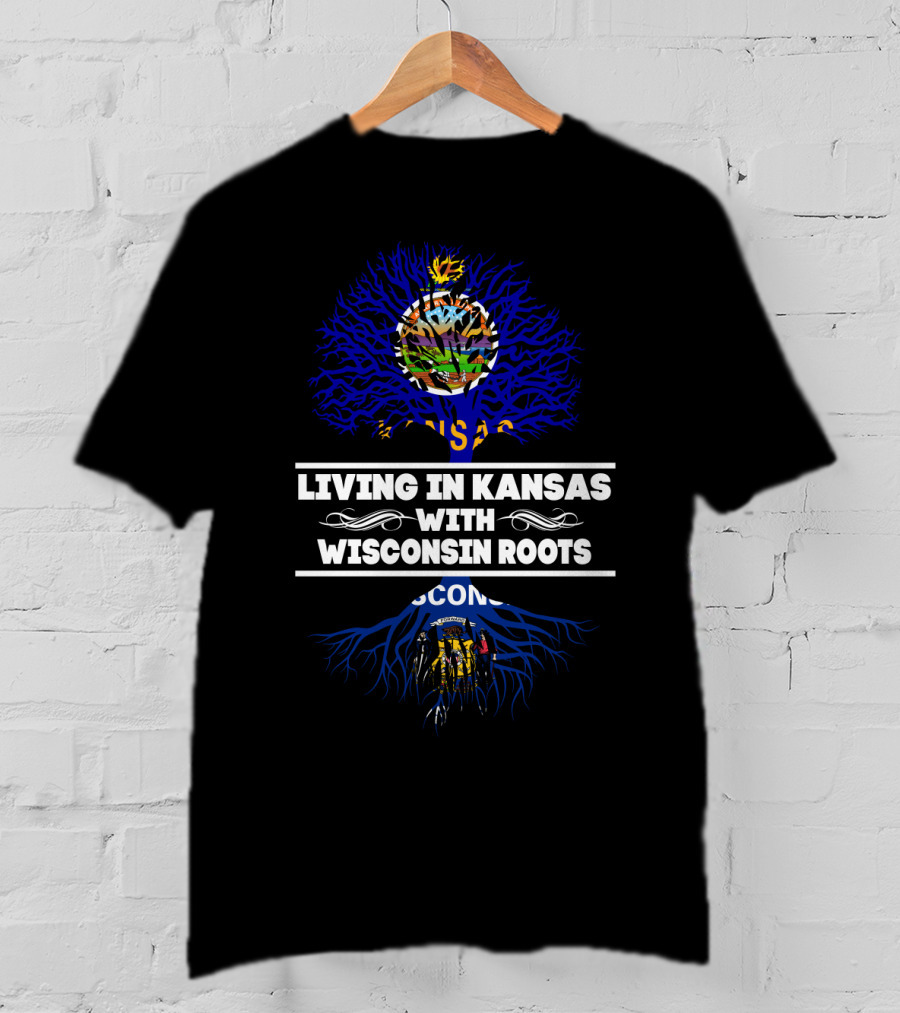 Living In Kansas With Wisconsin Roots Kansas Seal Wisconsin Tree T-Shirt