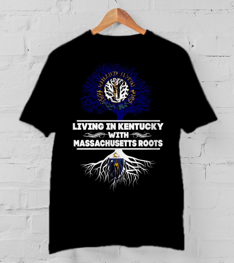 Living In Kentucky With Massachusetts Roots Tree Art Featuring Kentucky And Massachusetts Seals T-Shirt