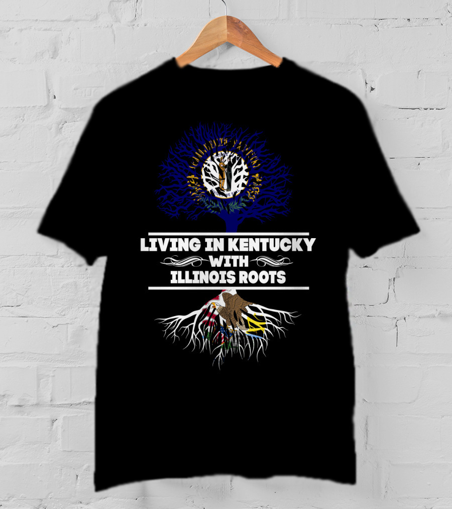 Living In Kentucky With Illinois Roots Tree Design Featuring State Symbols T-Shirt