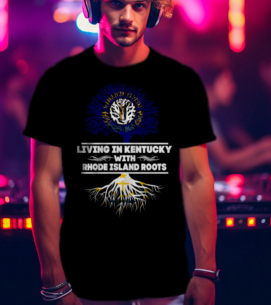 Kentucky Life Rhode Island Heritage Tree Roots With State Flag Colors T-Shirt