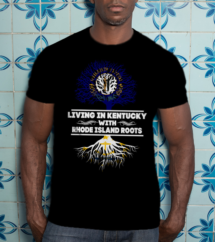 Kentucky Life Rhode Island Heritage Tree Roots With State Flag Colors T-Shirt