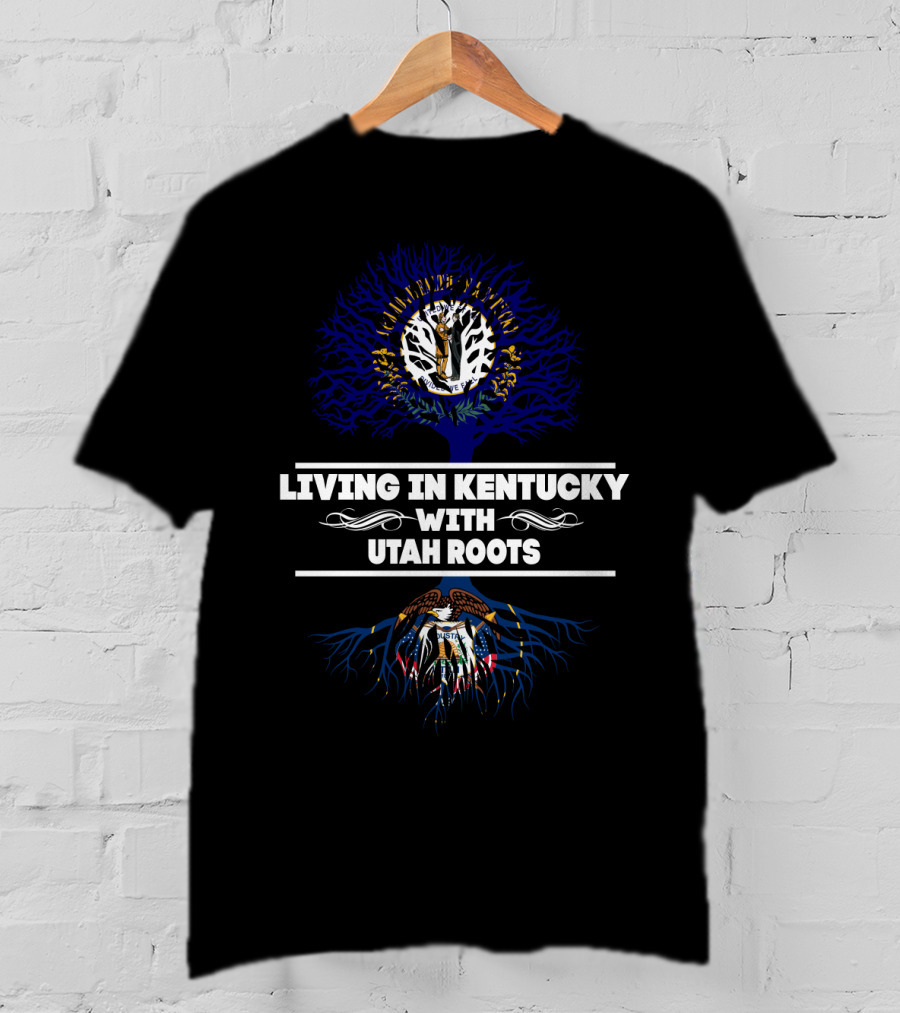 Living In Kentucky Proudly Showing Utah Heritage With Tree And State Symbols T-Shirt