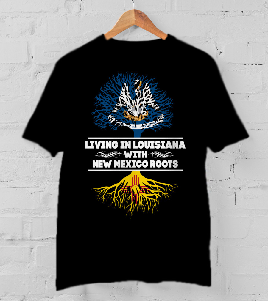 Louisiana Living With New Mexico Roots Featuring Pelican And Zia Symbol Tree T-Shirt