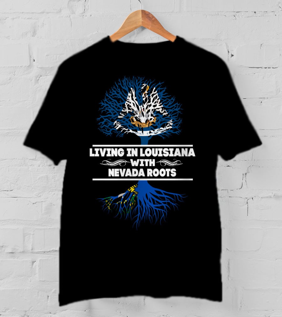 Living In Louisiana Embracing Nevada Roots With Pelican And Tree Symbolism T-Shirt