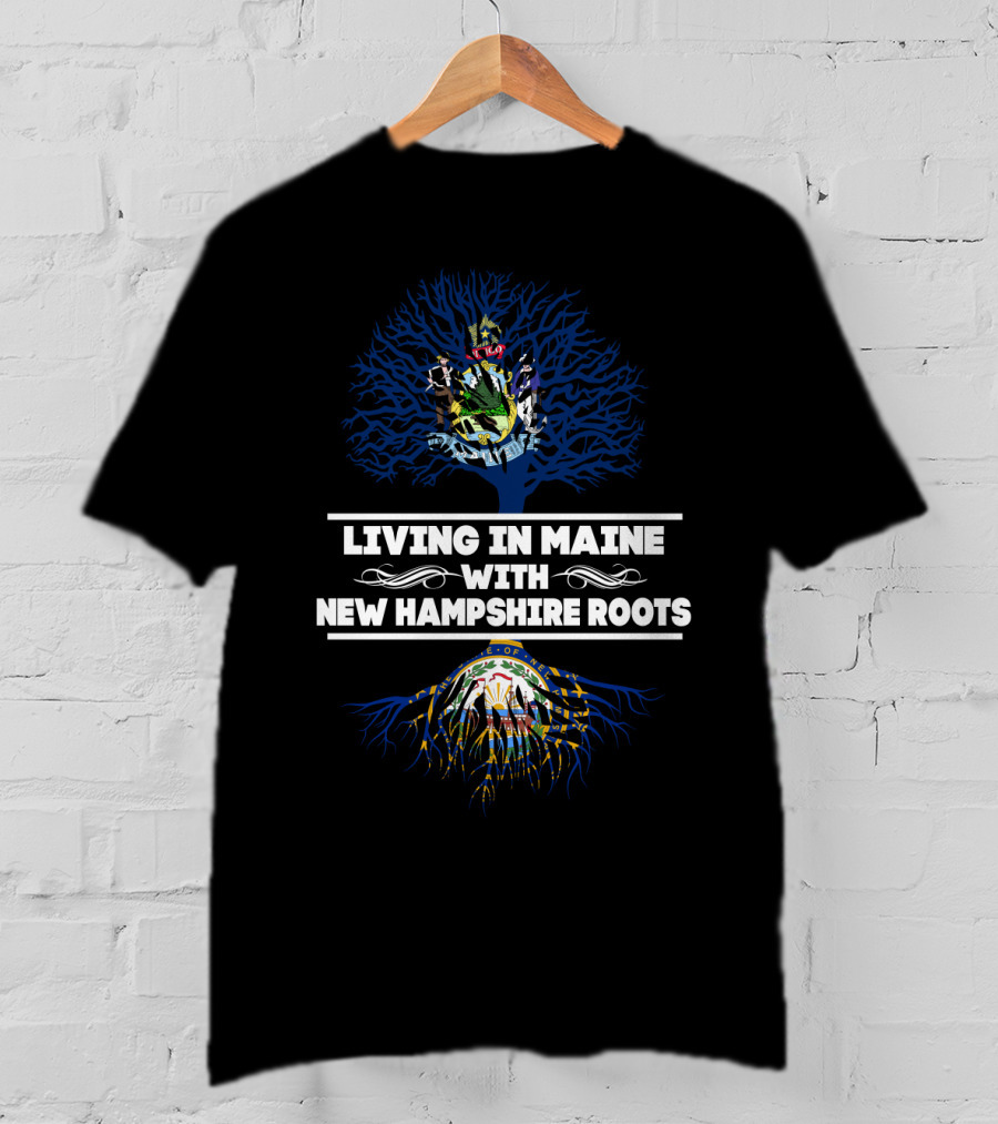 Living In Maine With New Hampshire Roots And State Seals Iconography T-Shirt