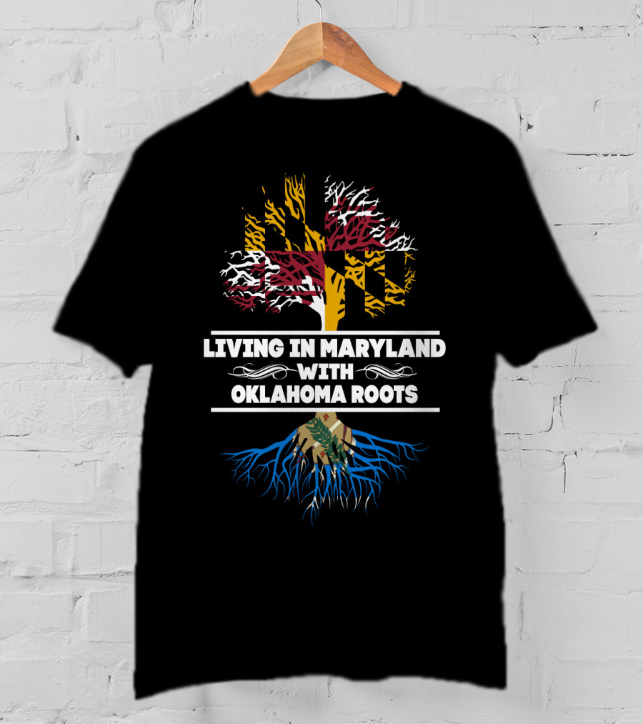 Maryland Flag Tree And Blue Oklahoma Roots Connection T-Shirt