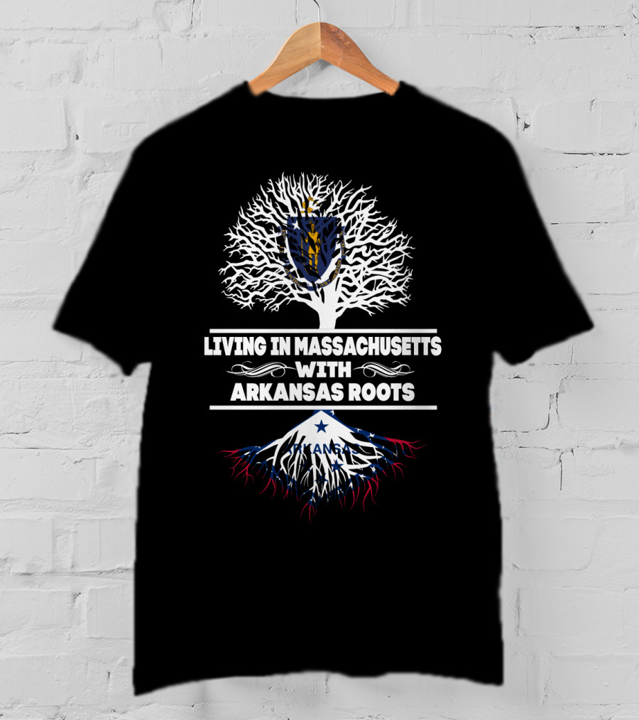 Living In Massachusetts With Arkansas Roots Massachusetts Crest Tree T-Shirt