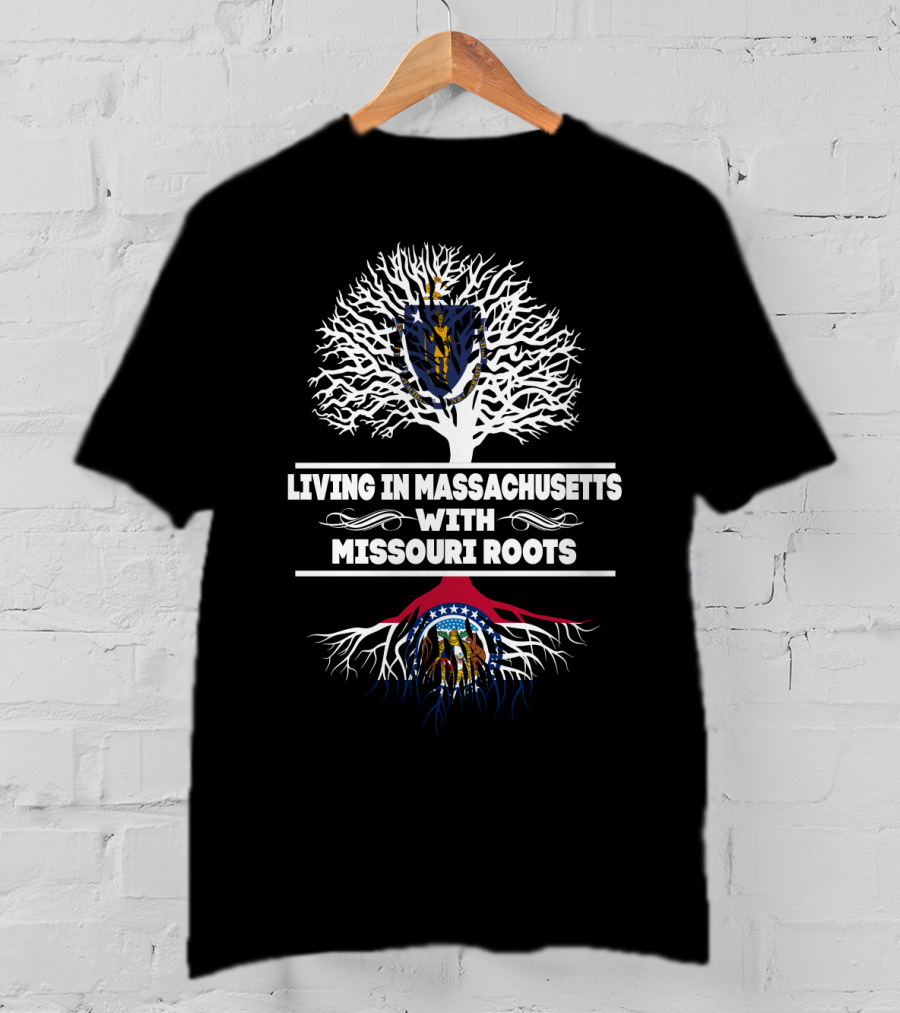 Massachusetts And Missouri State Emblems With Roots T-Shirt