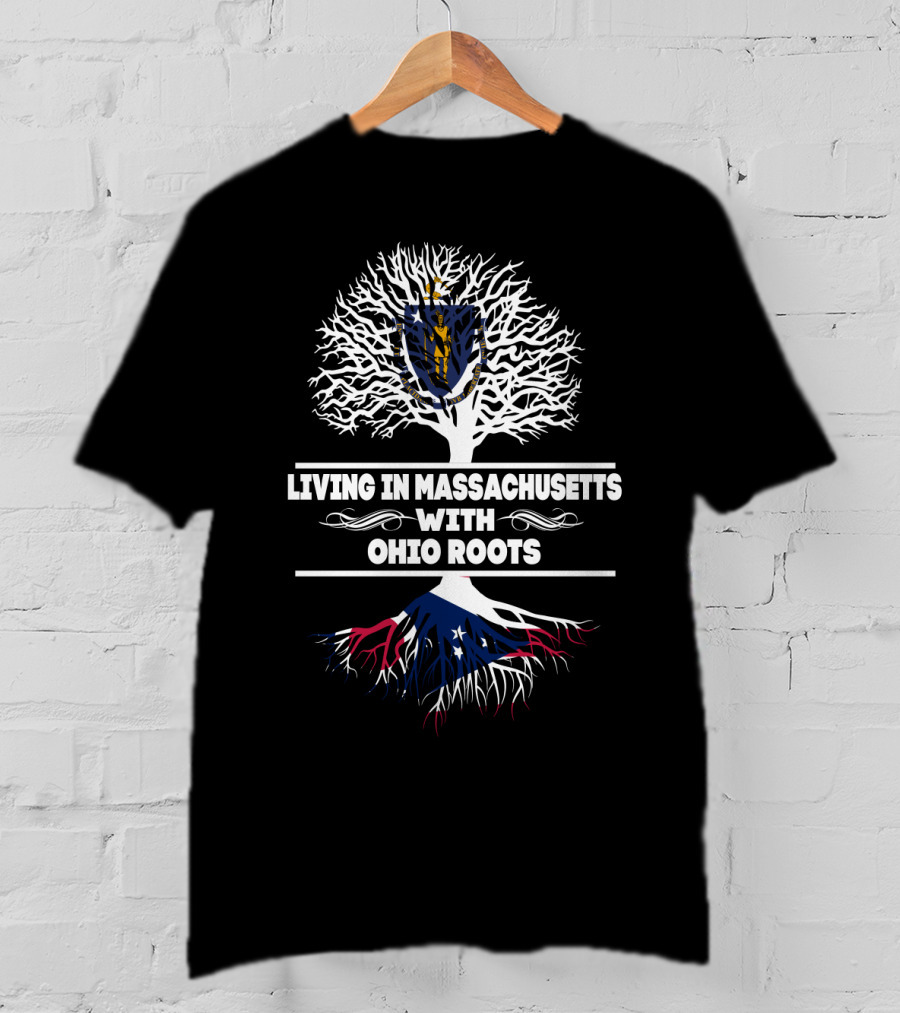 Massachusetts Living Ohio Roots With State Flags Tree T-Shirt