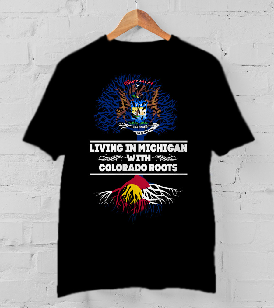 Michigan State Crest And Colorado Flag Roots Connection T-Shirt