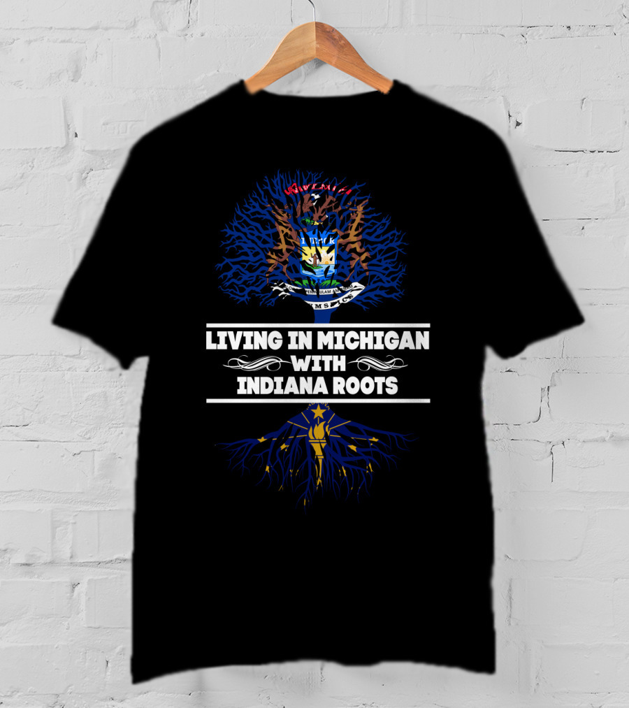 Michigan Living Indiana Heritage Tree With Union Of State Seals And Roots T-Shirt