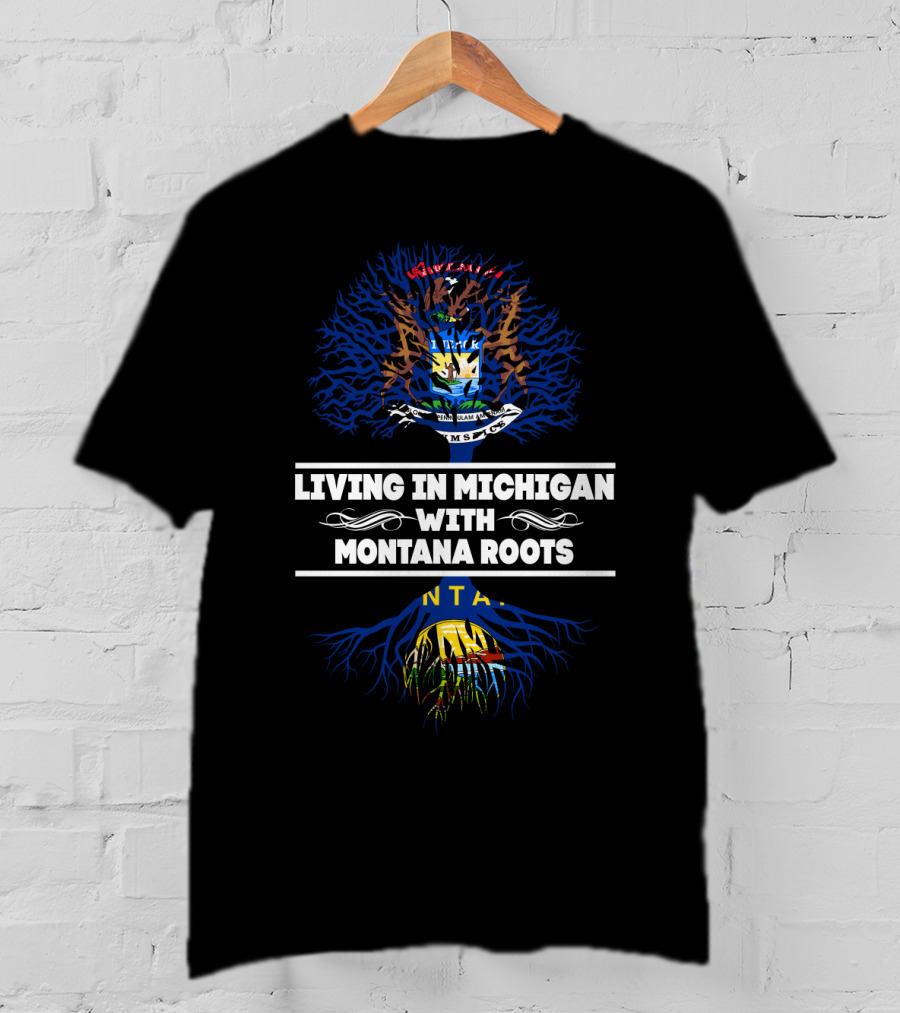 Michigan Living Montgomery Family Tree Montana Roots Crest Icons T-Shirt