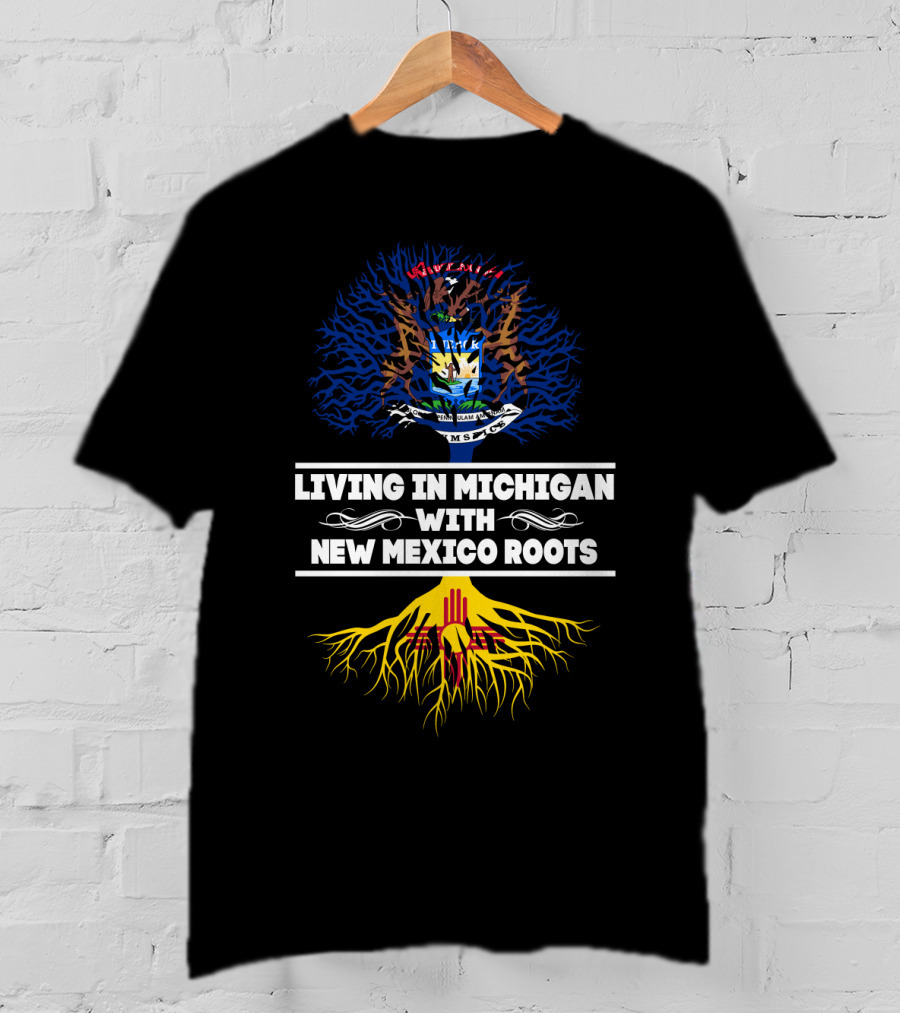 Michigan Life With New Mexico Zia Symbol Roots Heritage T-Shirt