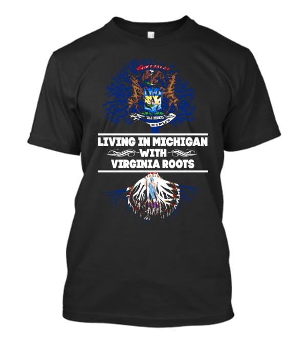 Living In Michigan With Virginia Roots Embracing State Pride Through Heraldic Symbols And Tree T-Shirt