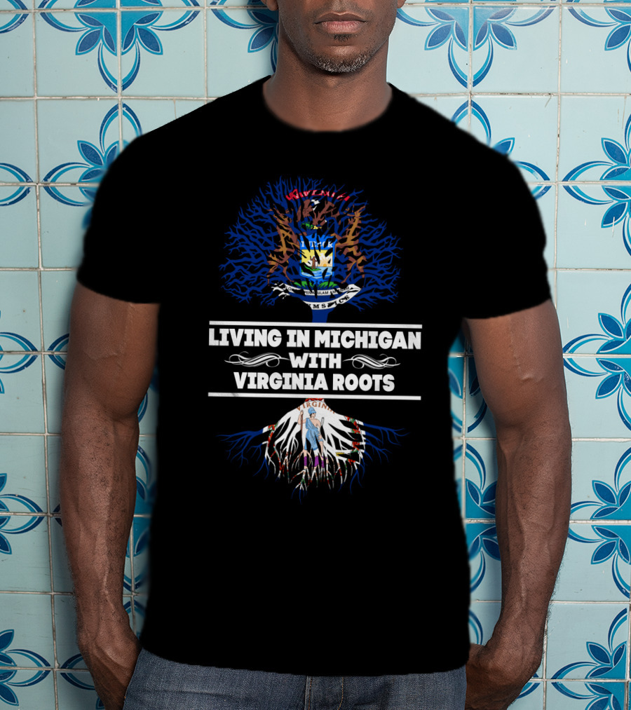Living In Michigan With Virginia Roots Embracing State Pride Through Heraldic Symbols And Tree T-Shirt