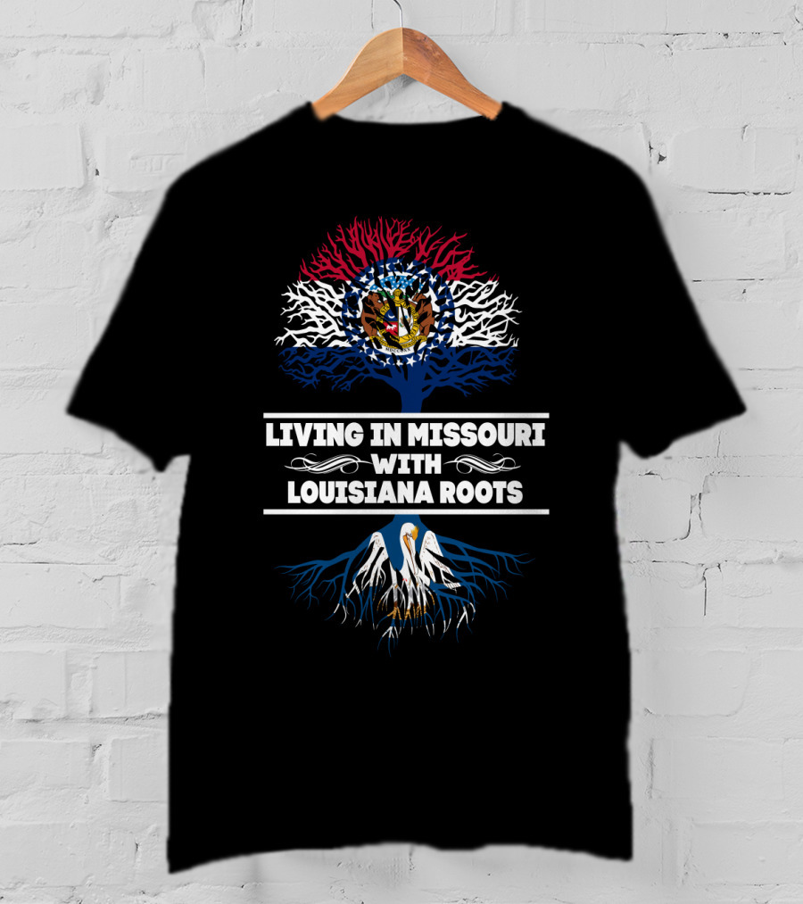 Missouri And Louisiana Heritage Tree Symbol With State Flags T-Shirt
