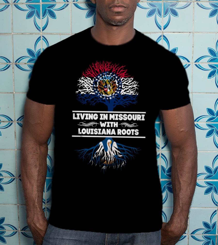 Missouri And Louisiana Heritage Tree Symbol With State Flags T-Shirt