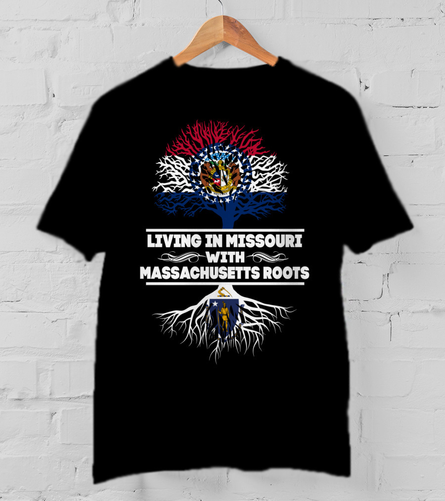 Missouri State Pride With Massachusetts Roots Symbolism Featuring State Flags And Tree T-Shirt