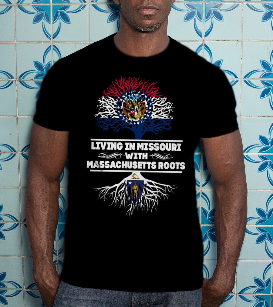 Missouri State Pride With Massachusetts Roots Symbolism Featuring State Flags And Tree T-Shirt