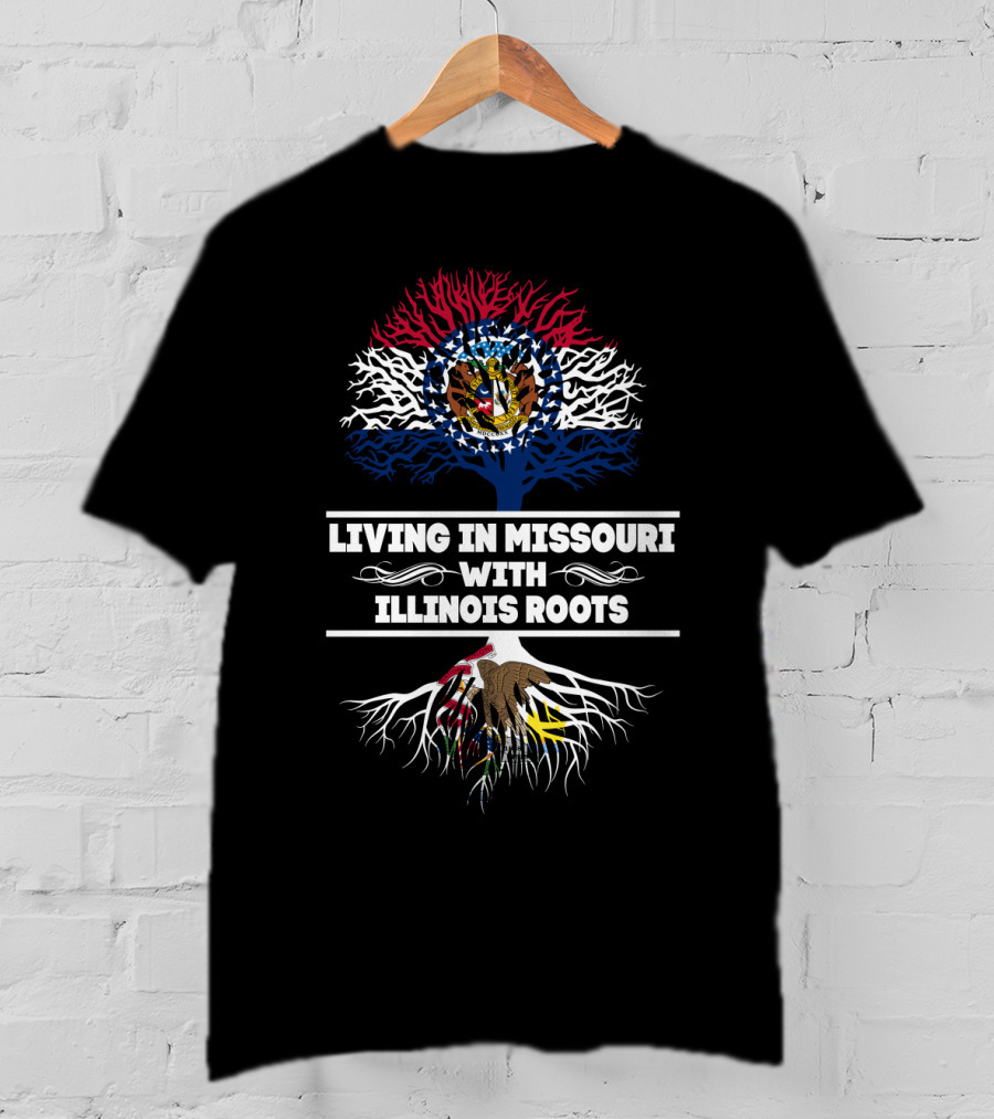 Missouri Living Illinois Roots With State Flags And Symbolic Tree T-Shirt
