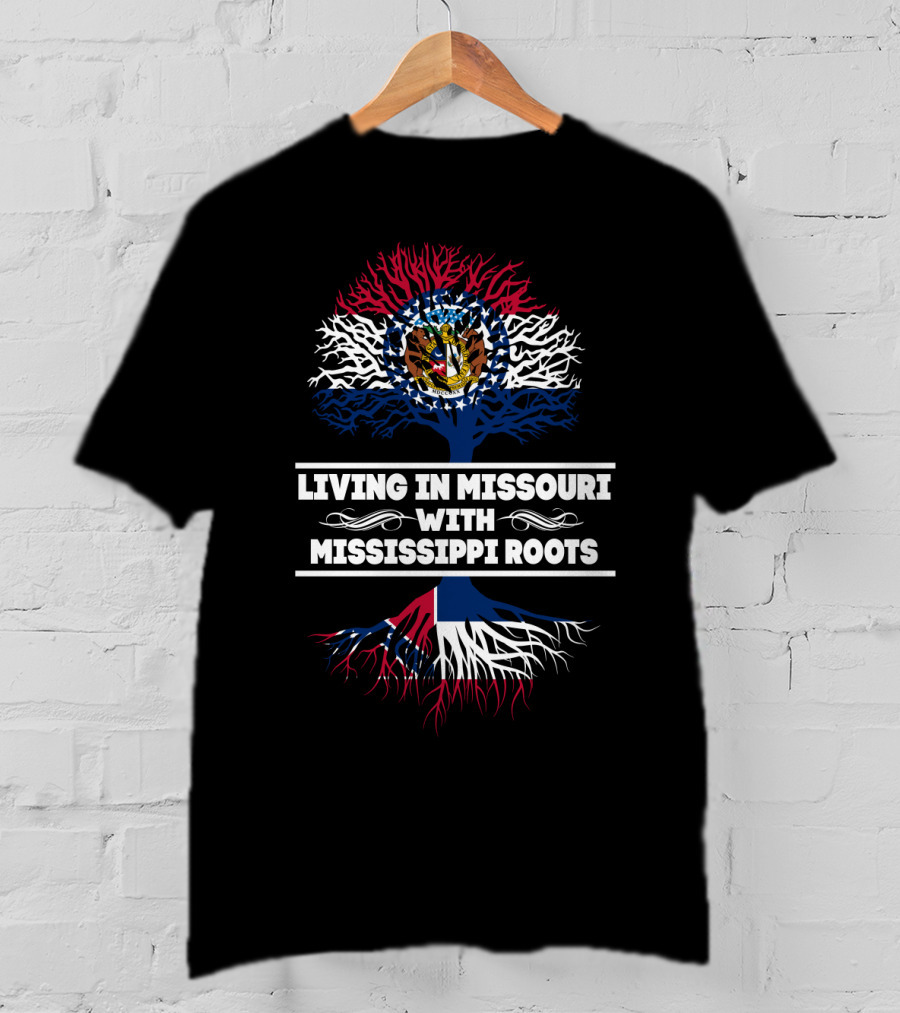 Missouri Heritage With Mississippi Roots Tree Design Featuring State Flags Iconography T-Shirt