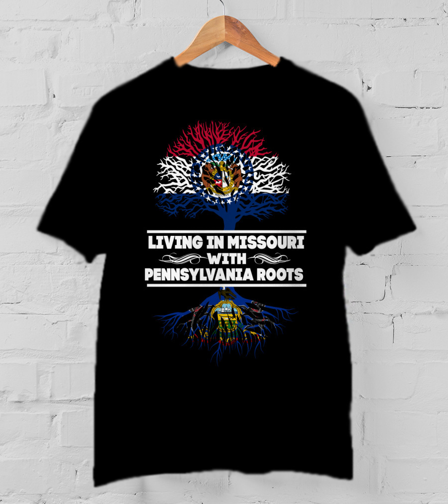 Missouri Pride With Strong Pennsylvania Heritage Featuring State Flag And Tree Roots T-Shirt