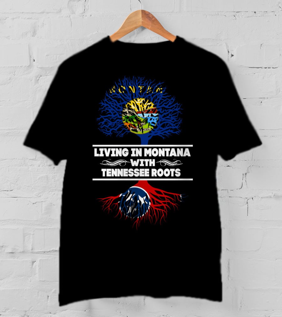 Montana Life Tennessee Roots Tree Design With Blue And Red State Symbols T-Shirt