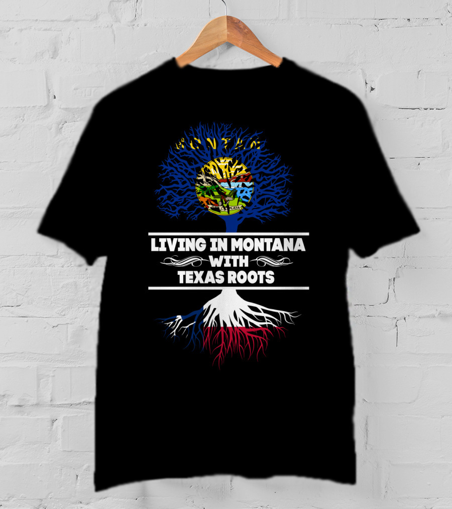 Montana Living With Texas Heritage Tree Design Featuring State Symbols T-Shirt