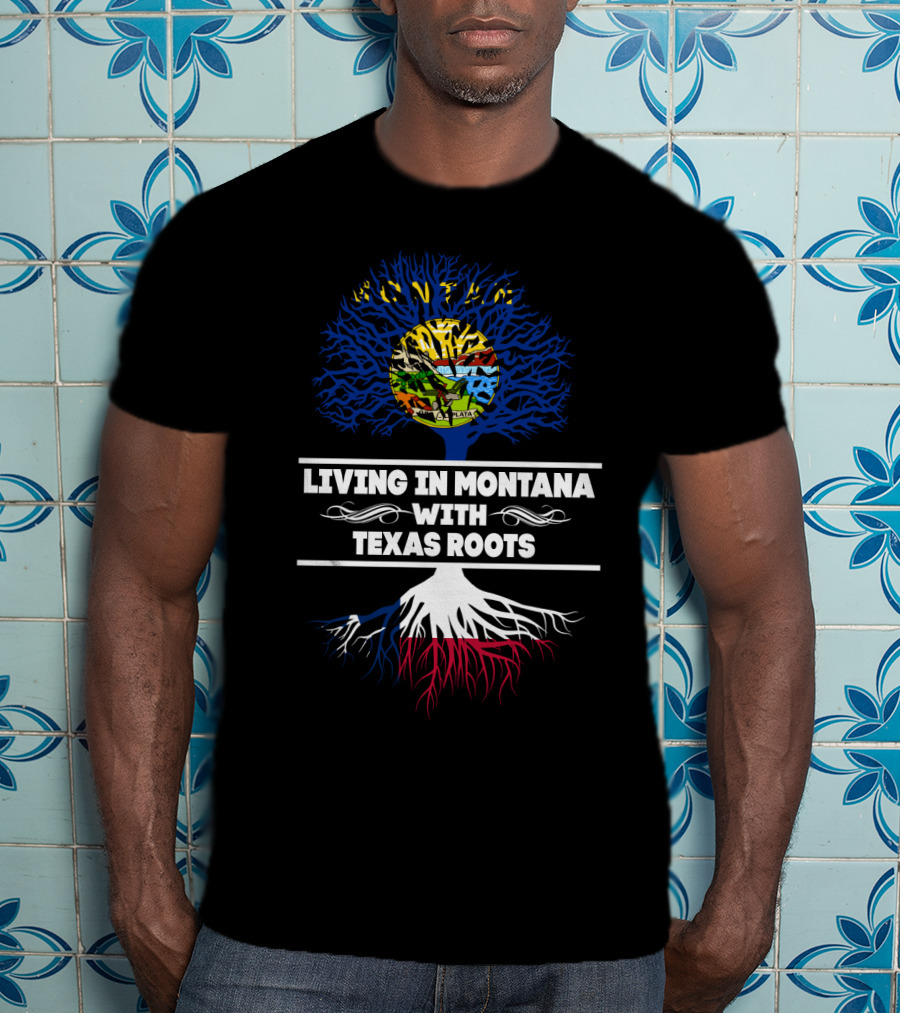 Montana Living With Texas Heritage Tree Design Featuring State Symbols T-Shirt