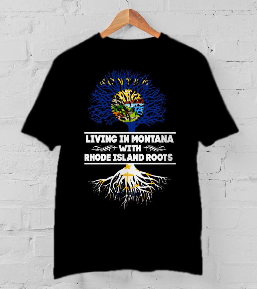 Montana Heritage Tree With Rhode Island Roots Connection Displaying State Flags T-Shirt