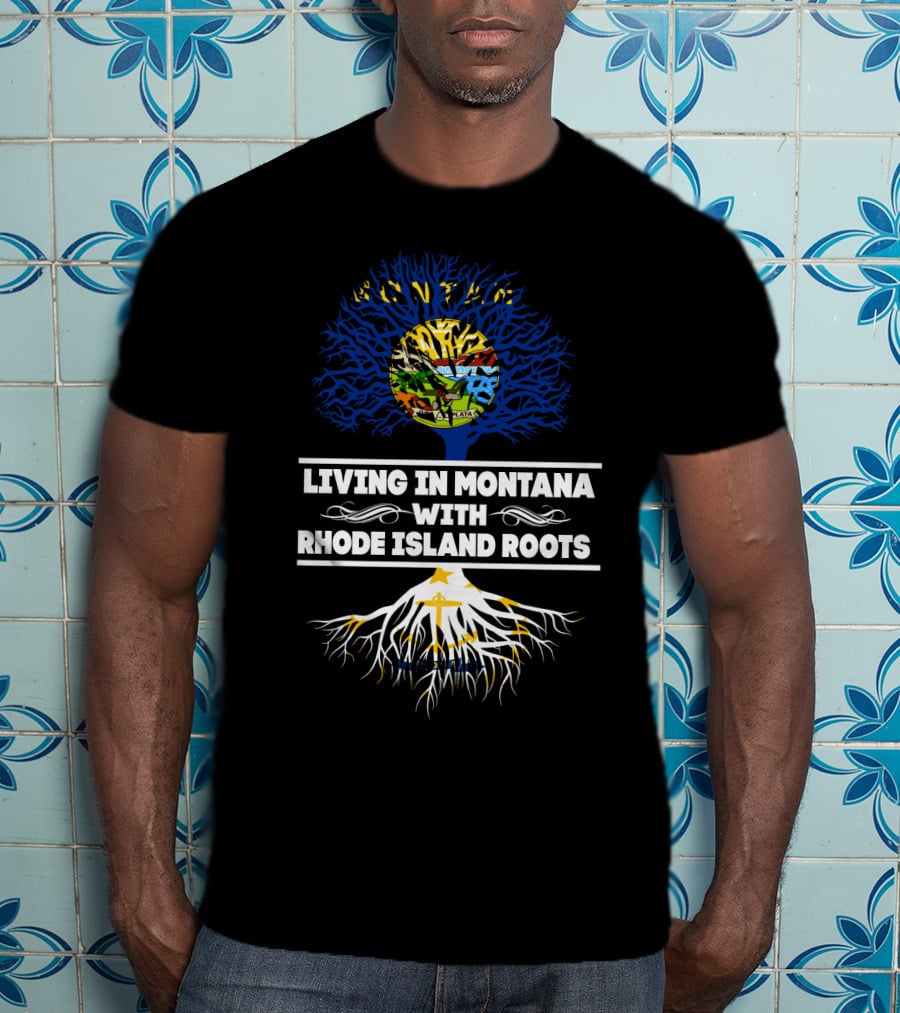 Montana Heritage Tree With Rhode Island Roots Connection Displaying State Flags T-Shirt