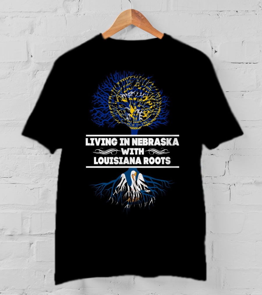Nebraska Seal Tree Symbolism With Louisiana Heritage Pelican Roots T-Shirt
