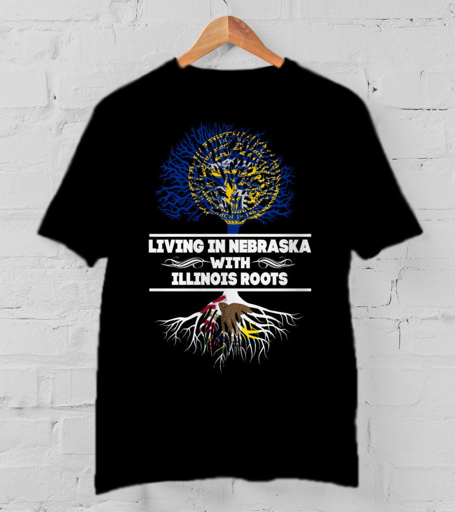 Nebraska State Pride Tree With Illinois Roots Emblem T-Shirt