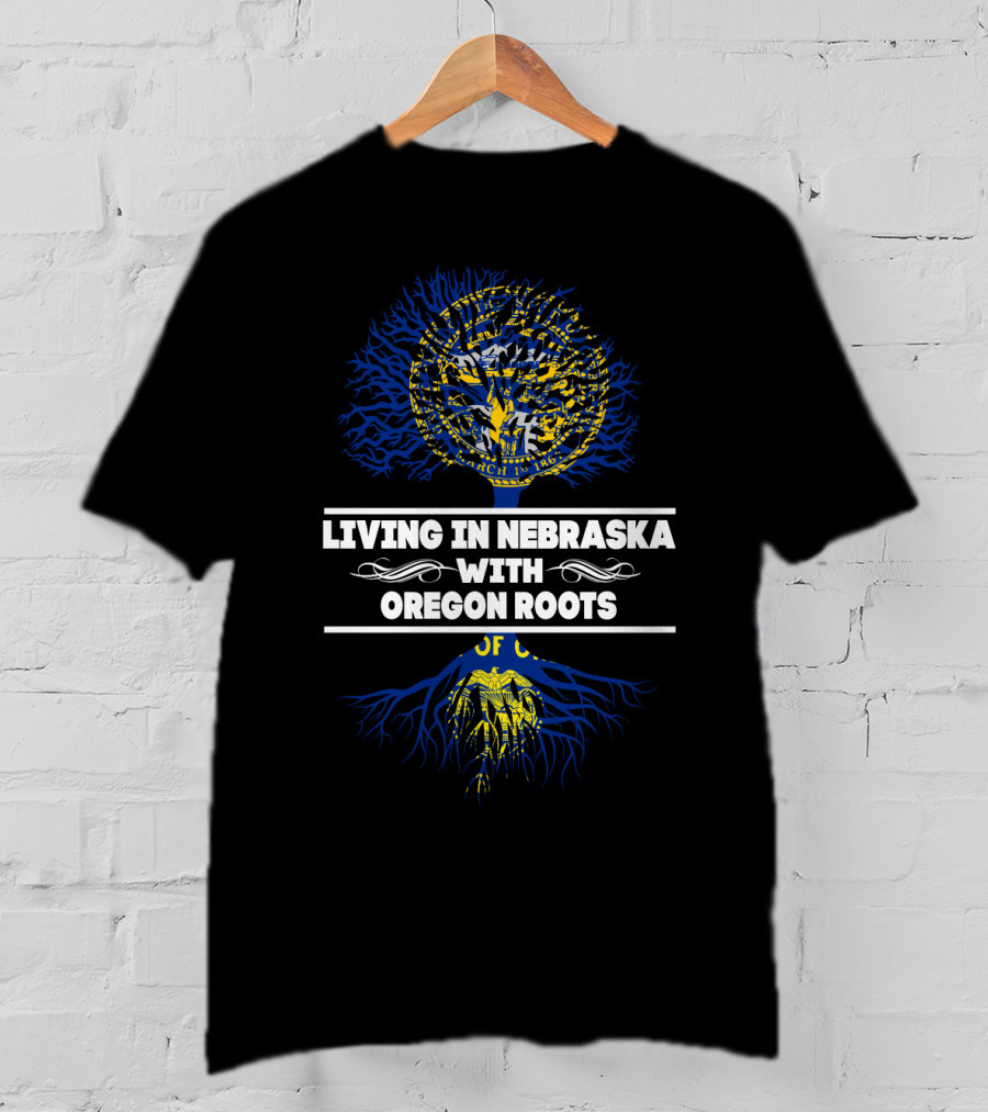 Living In Nebraska With Oregon Roots State Seal Tree T-Shirt